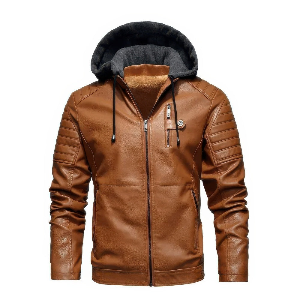 Heren Leren Winterjas Met Capuchon Warm en Comfortabel - Velinix