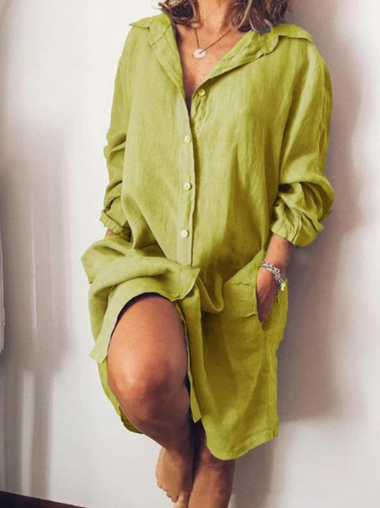 Linnen Zomerjurk Oversized met Knoopsluiting Vrouw