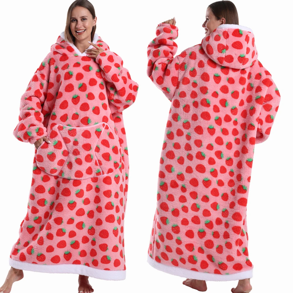 Oversized Flanel Deken Hoodie Warm en Zachte Draagdeken