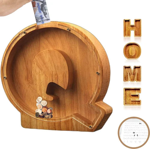 Houten Spaarpot Gepersonaliseerd met Naam of Initialen