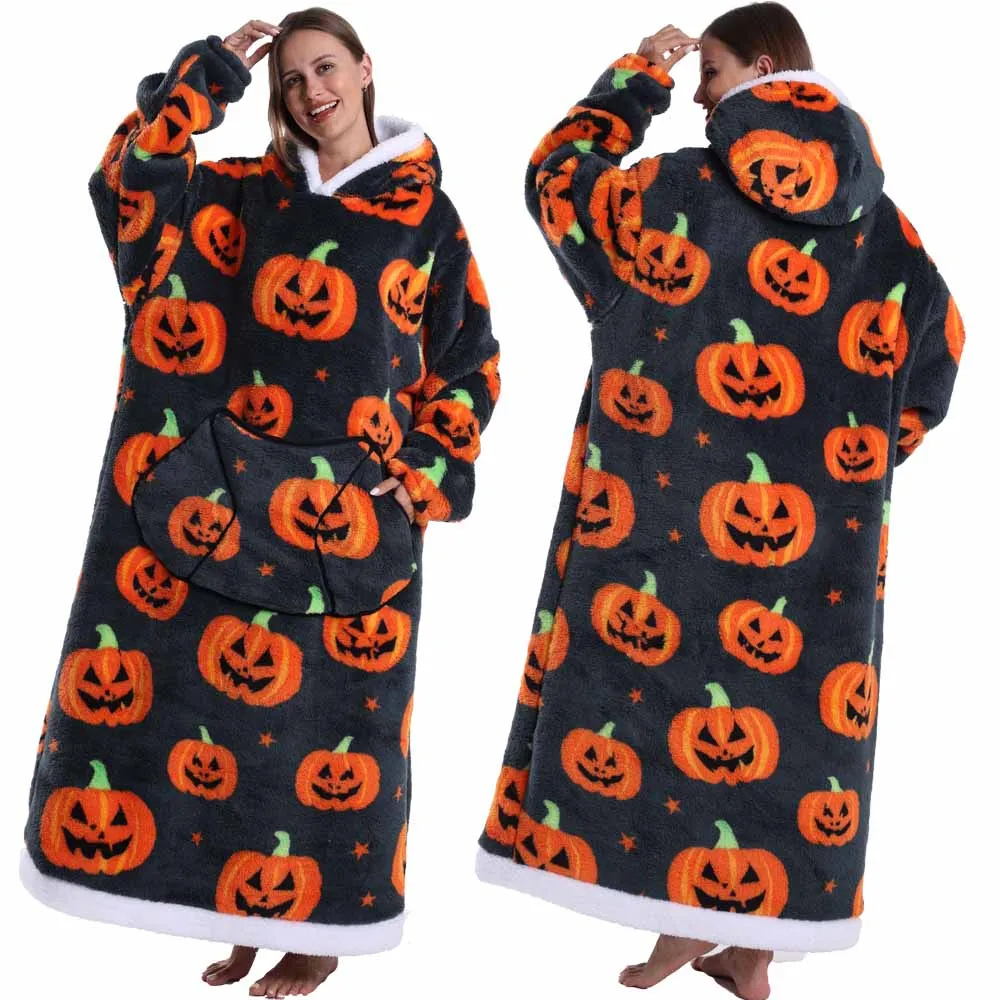 Oversized Flanel Deken Hoodie Warm en Zachte Draagdeken
