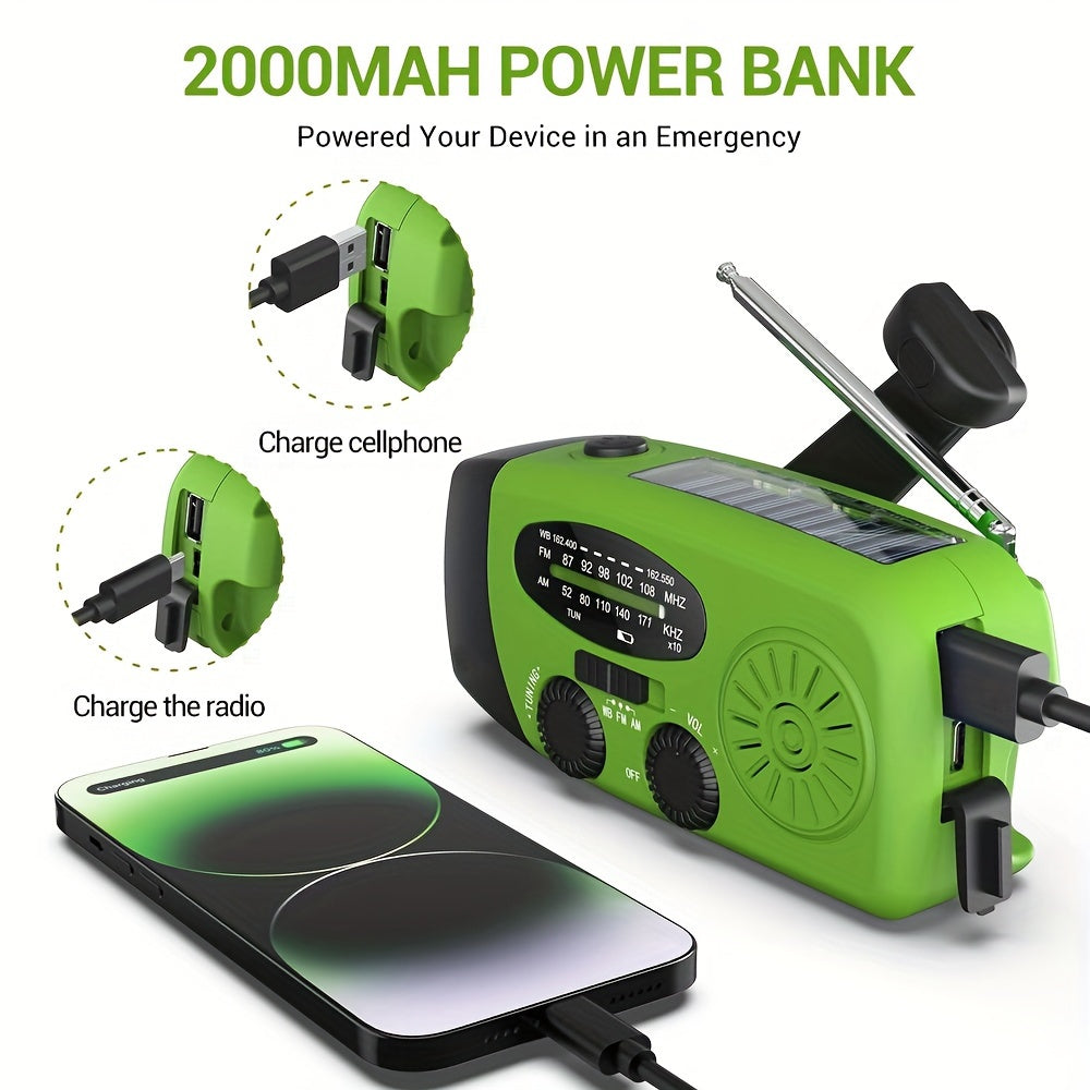 Noodradio met Powerbank, Zonne-energie, Handcrank en Zaklamp voor Buiten