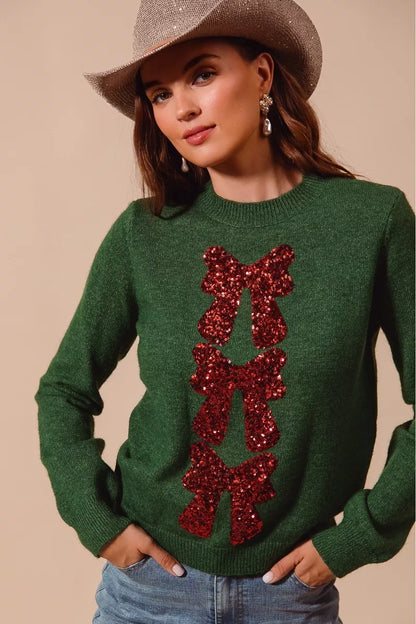 Kersttrui Groen met Glitter Strik voor Kerst