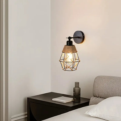 Landelijke Wandlamp van Gietijzer met Jute Snoer