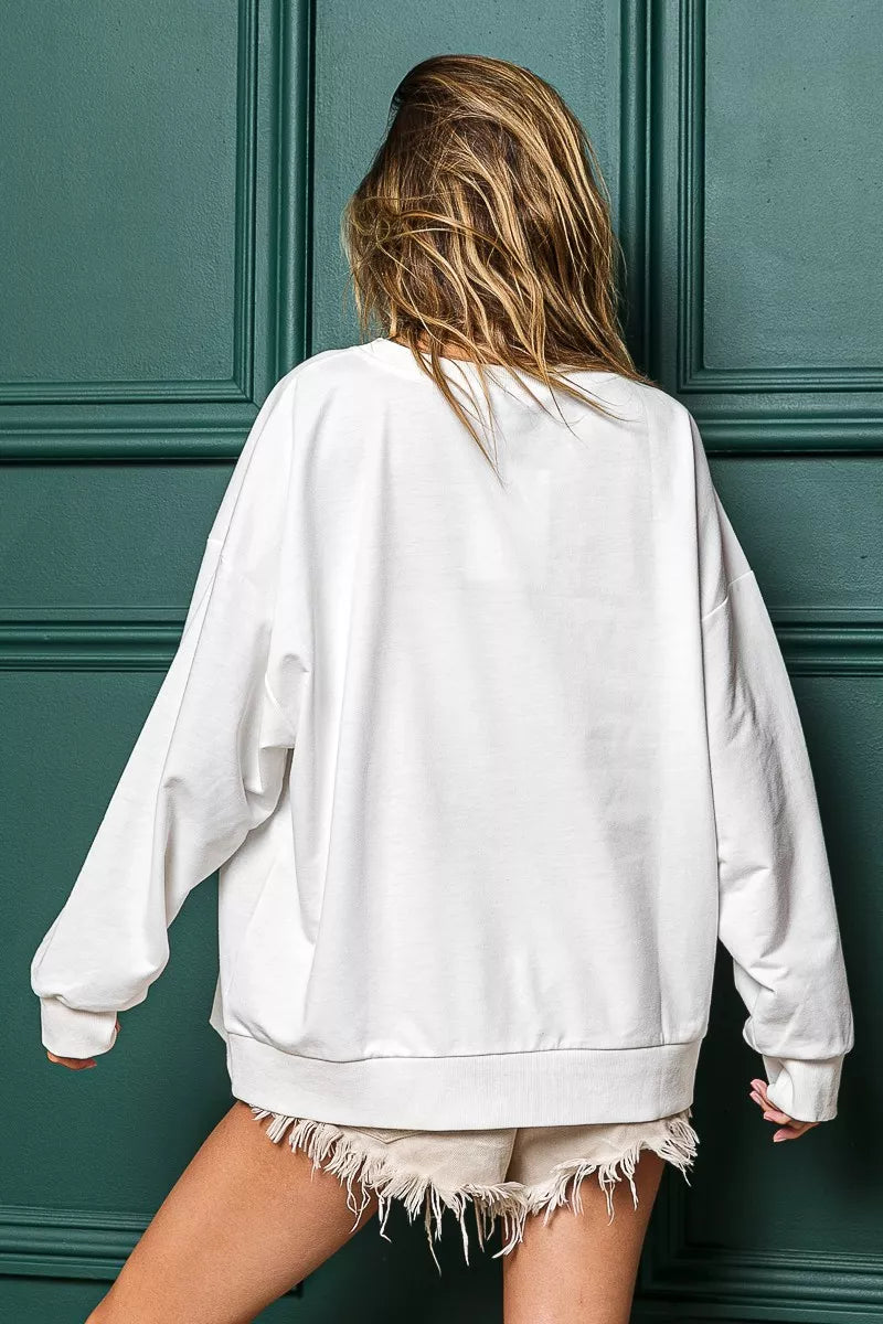 Kerst Sweatshirt Wit met Pailletten Beschrifting