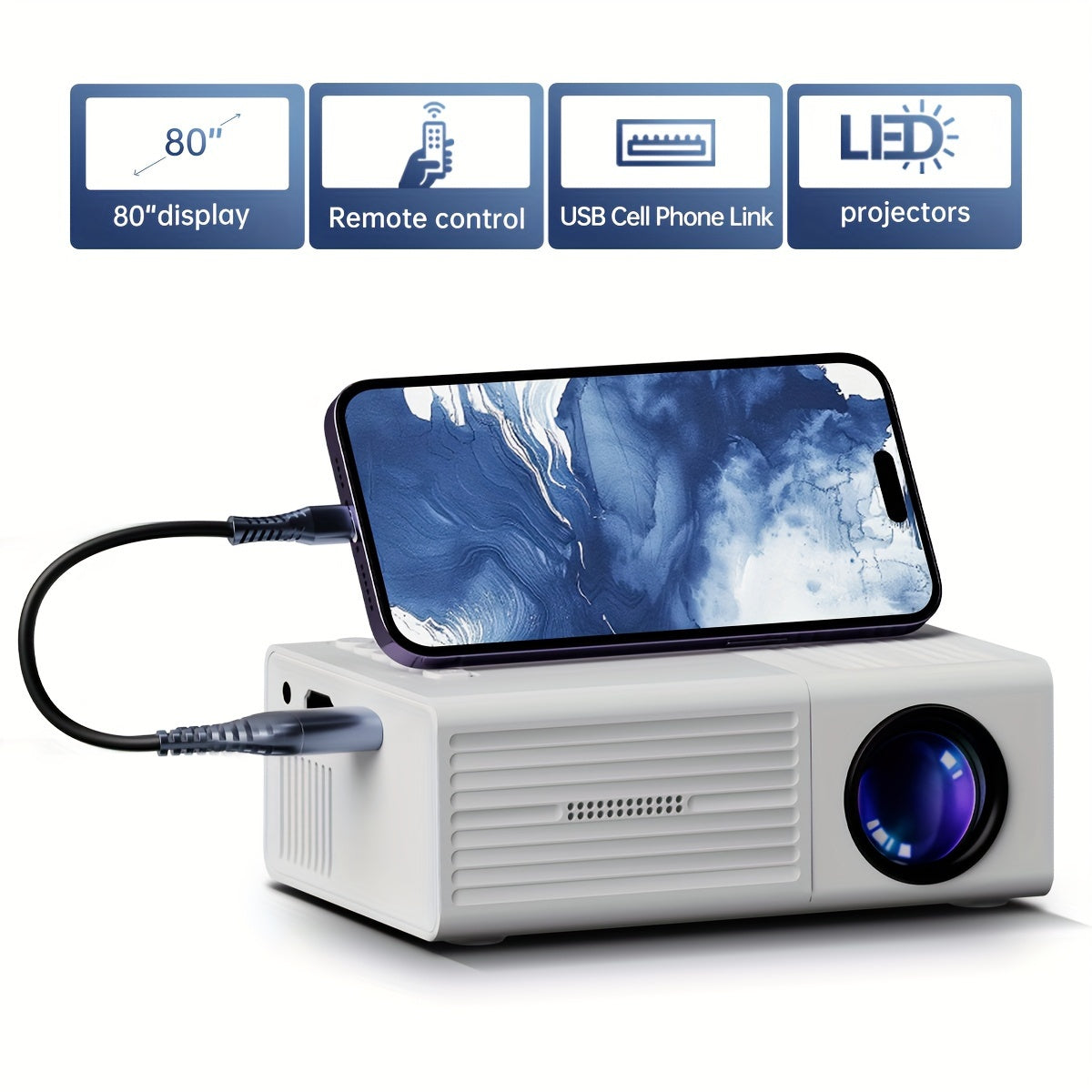Mini Projector 3000 Lumen Draagbaar HDTV USB voor Thuisbioscoop en Buiten