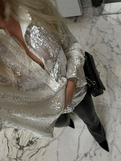 Dames Blouse Glitter Oversized Feestelijke Stijl