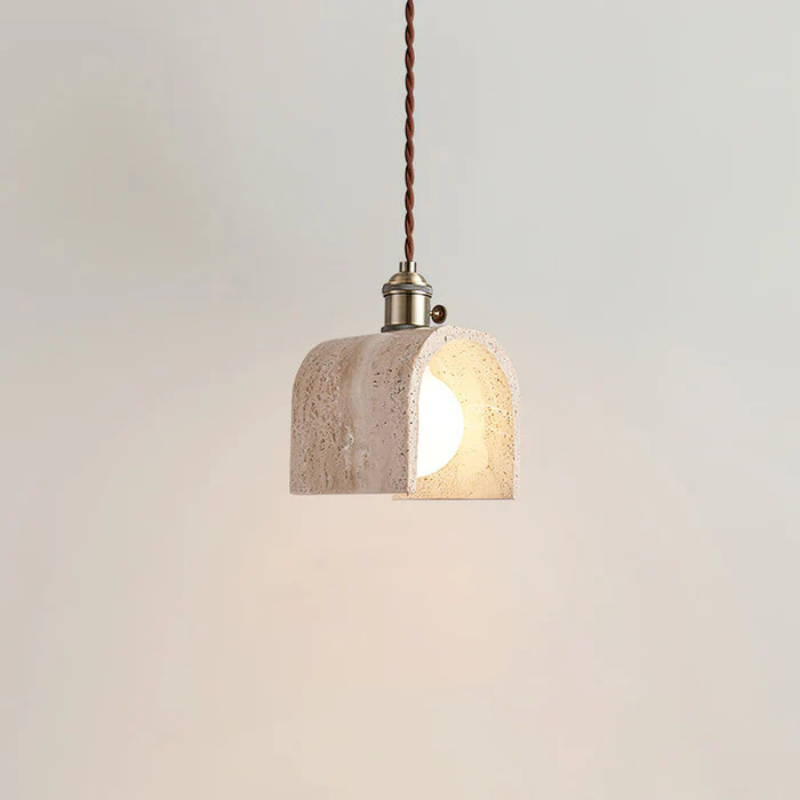 Gele Travertijn Hanglamp met Gouden Details