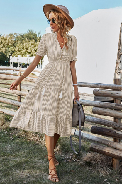 Emily™ – Vrouwen Midikleed V-Hals Ademend Comfort met Elastische Taille-5