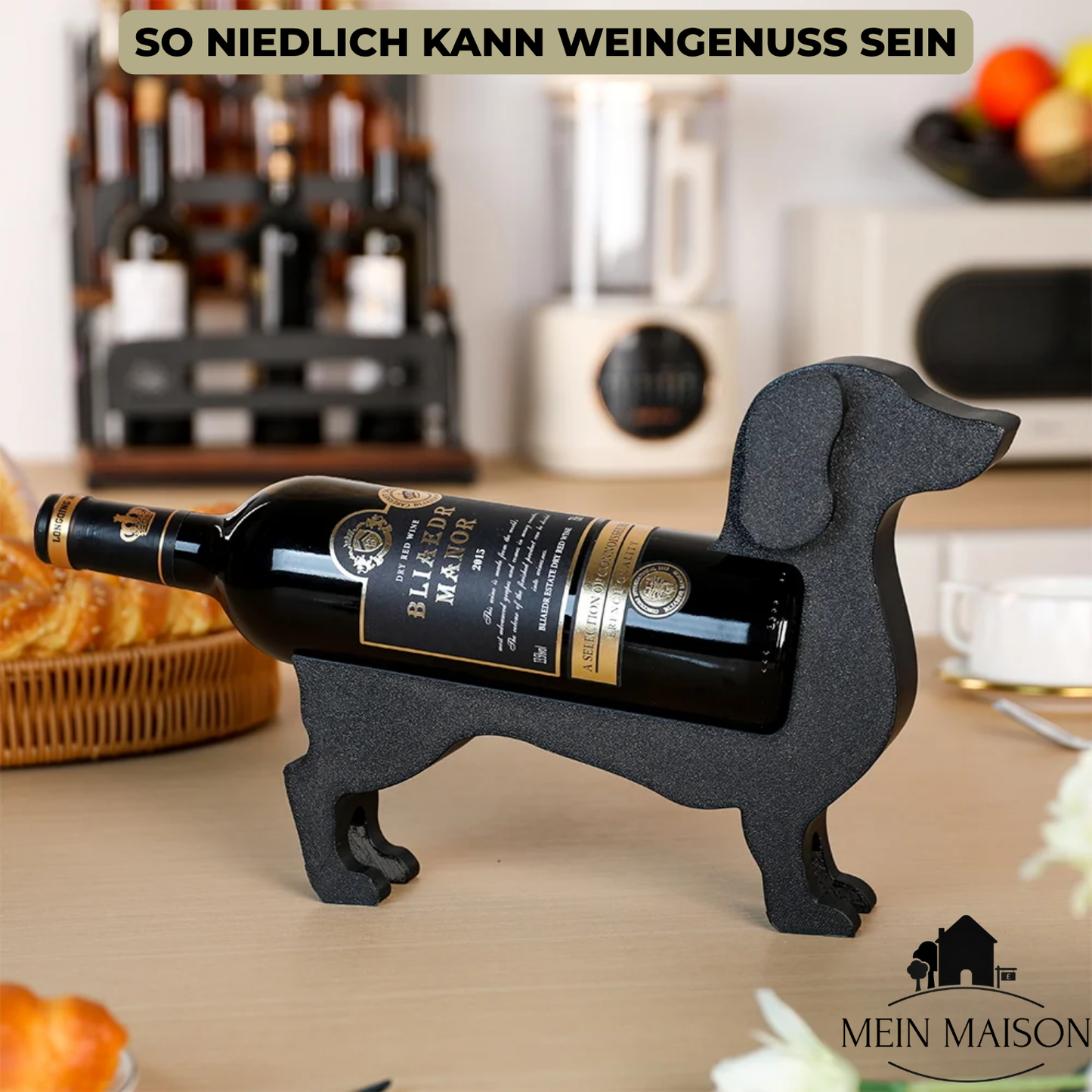 Wijnfles Houder Teckel Houten Design Stevig voor 375-500ml