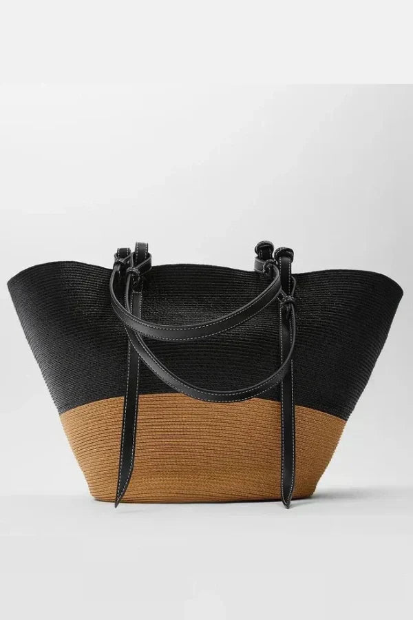 Dames Leren Tote Bag Groot Bruin met Geweven Ontwerp