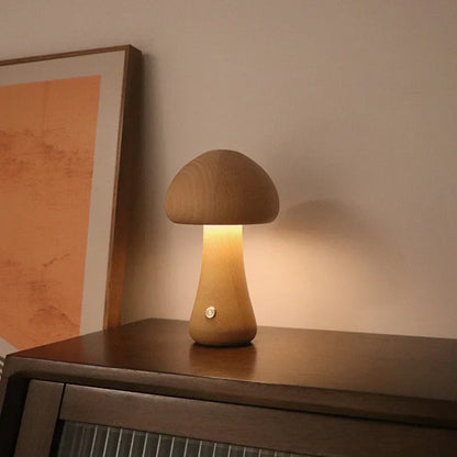 Houten Tafellamp Paddenstoel Vintage Stijl Dimbaar