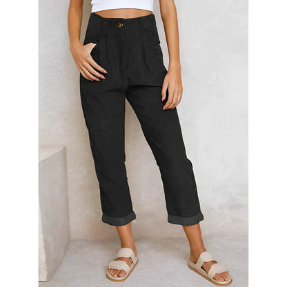 Hoge Taille Corduroy Broek Dames Losvallend Millenium Stijl
