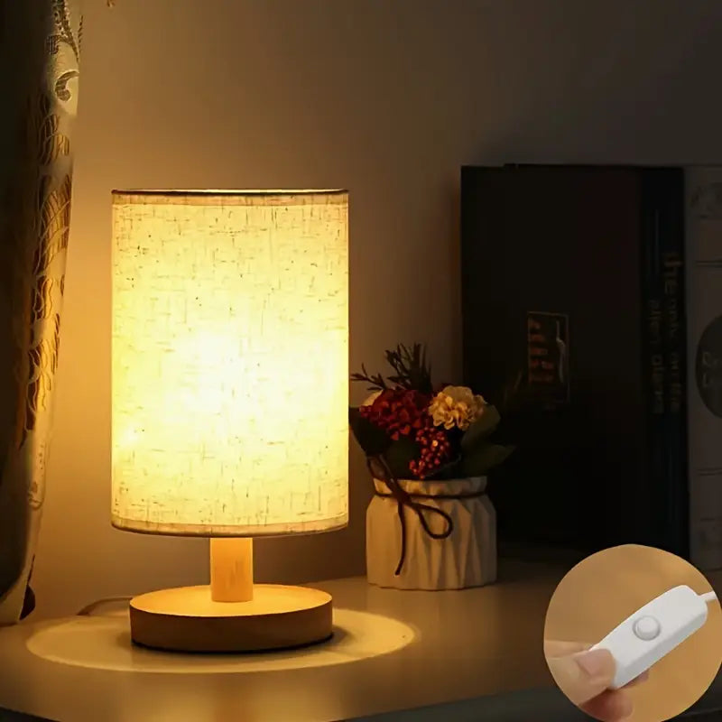 LED Tafellamp Houten Basis Stoffen Kap Minimalistisch Design