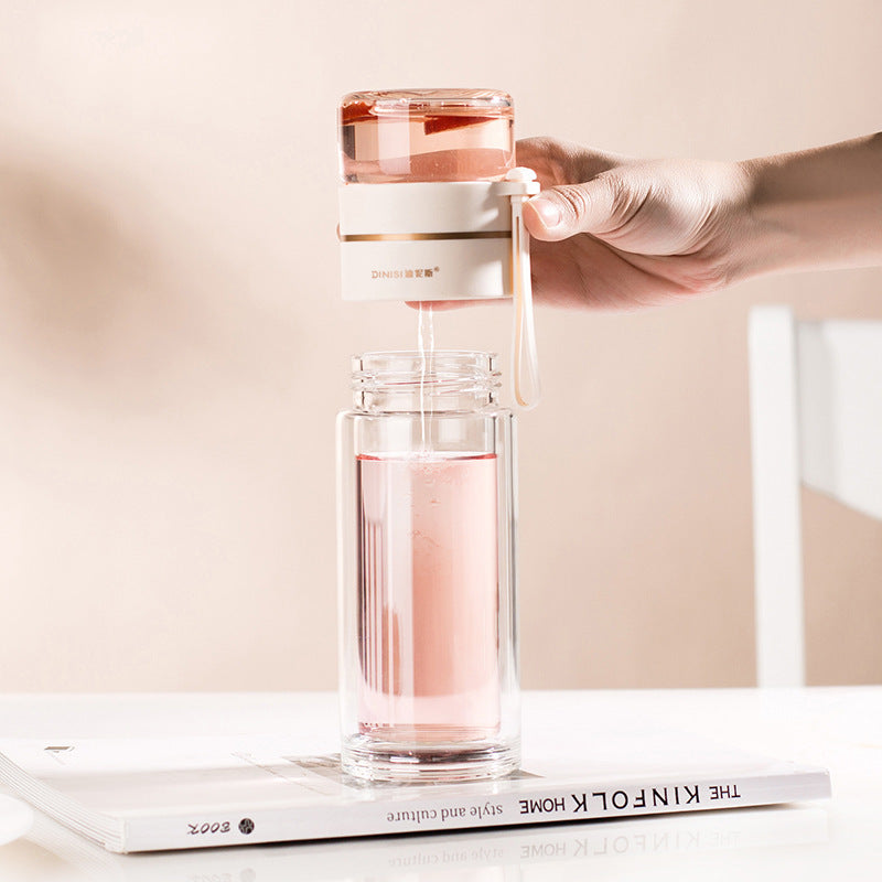 Glas Waterfles met Theefilter Dubbelwandig Isolerend