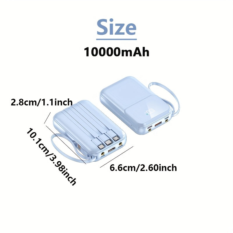 Draagbare Powerbank 10000mAh Snelladen met LED-display en Kabels