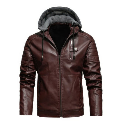 Heren Leren Winterjas Met Capuchon Warm en Comfortabel