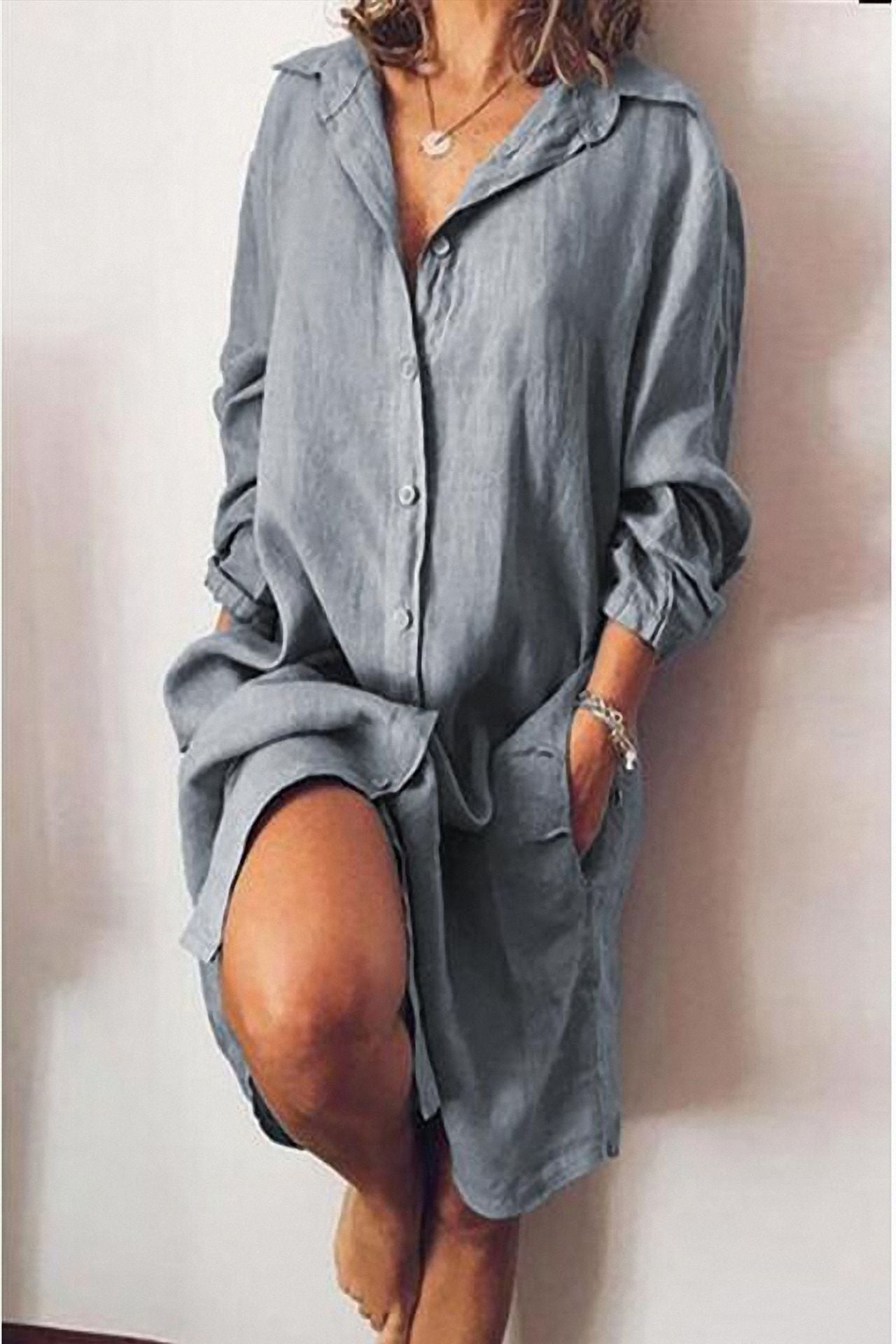 Linnen Zomerjurk Oversized met Knoopsluiting Vrouw