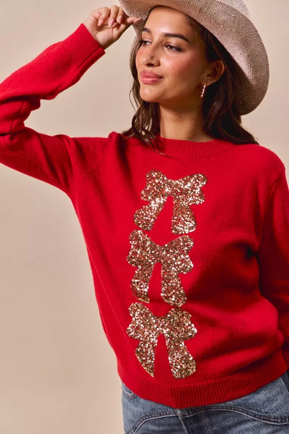 Kersttrui Rood met Pailletten en Strik Design
