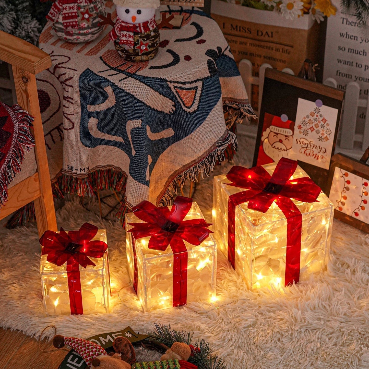 Kerstcadeauboxen LED Verlicht Set van 3 voor Binnen en Buiten
