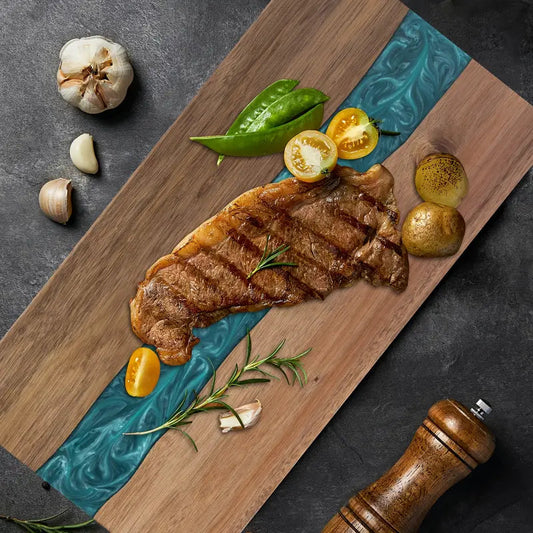 Acaciahouten Snijplank met Hars Rivier voor Kaas en Charcuterie - Velinix