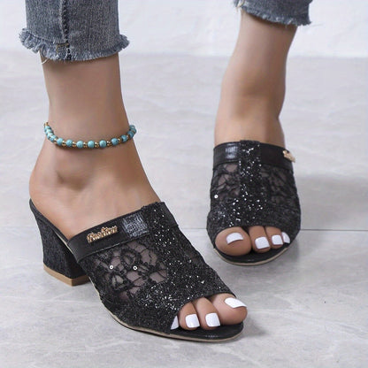 Hakken Sandalen Glitter Zomerse Stijlvolle Dameschoenen