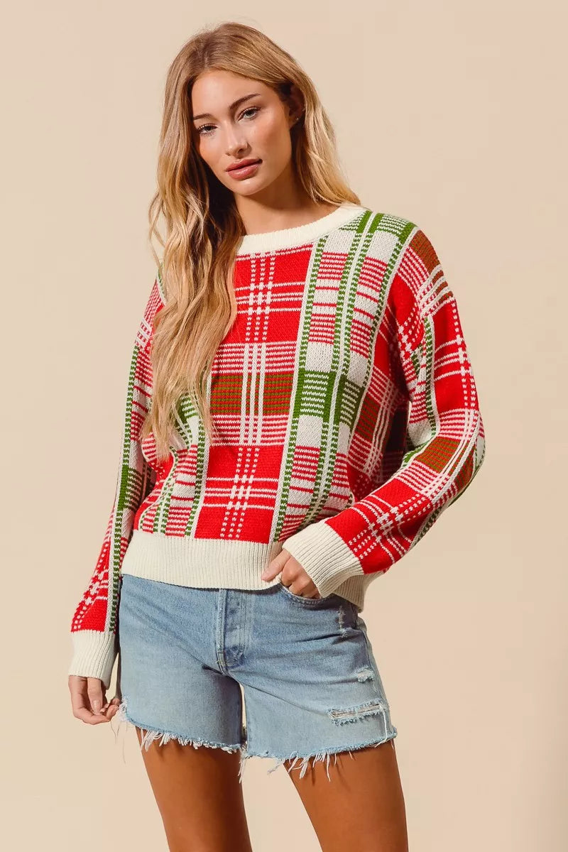 Kersttrui Rood Groen Geruit Ronde Hals Warm