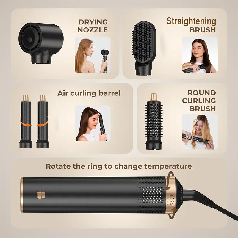 Haarstyling Set 5-in-1 Föhn Krultang Steilborstel Compleet
