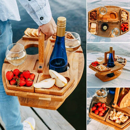 Houten Wijntafel Draagbaar voor Picknick en Tuin