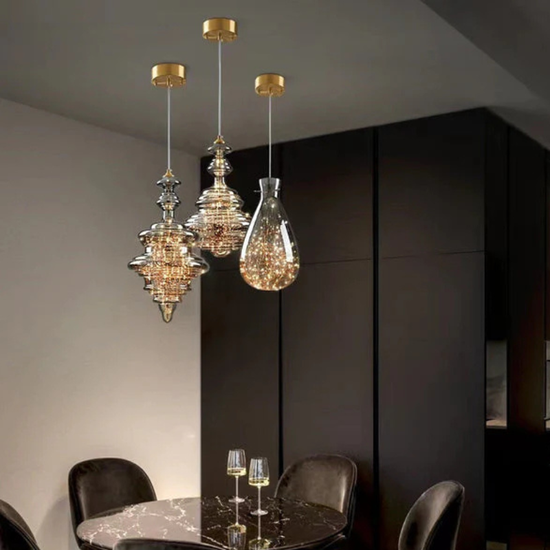 Glas Hanglamp Grijze Kleur met Sterrenhemel Effect Modern Design