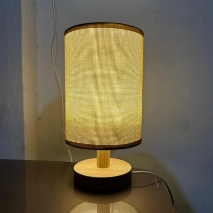 LED Tafellamp Houten Basis Stoffen Kap Minimalistisch Design