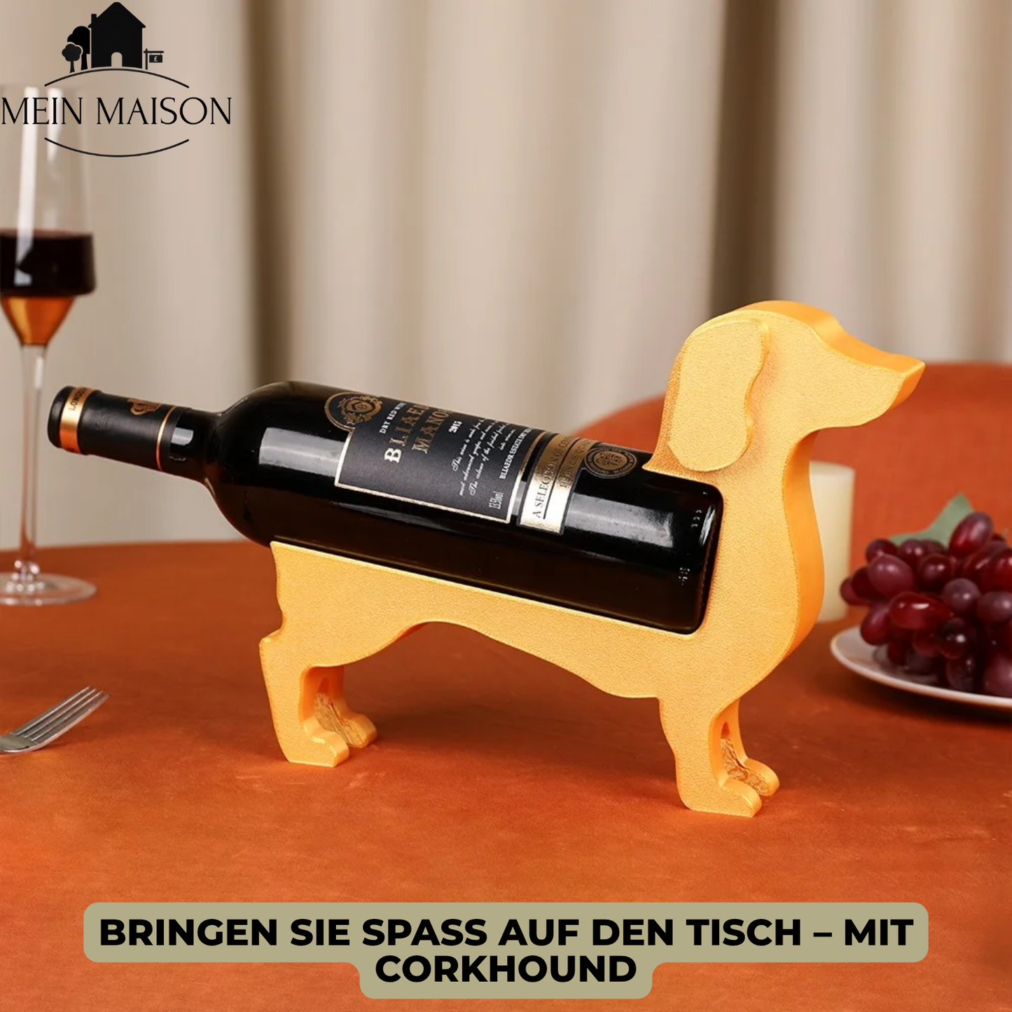 Wijnfles Houder Teckel Houten Design Stevig voor 375-500ml