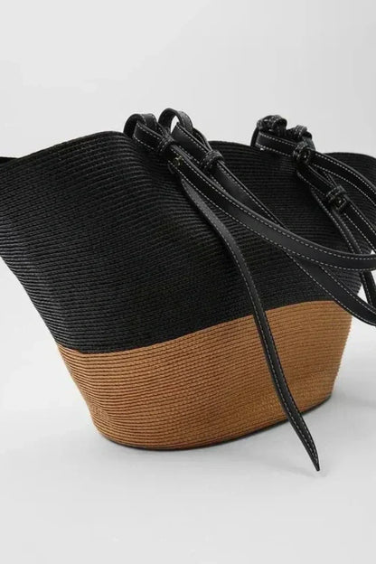 Dames Leren Tote Bag Groot Bruin met Geweven Ontwerp