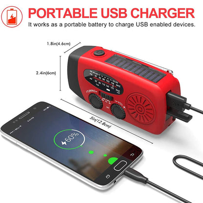 Noodradio met Powerbank, Solar, Handopwinder en Zaklamp voor Noodgevallen