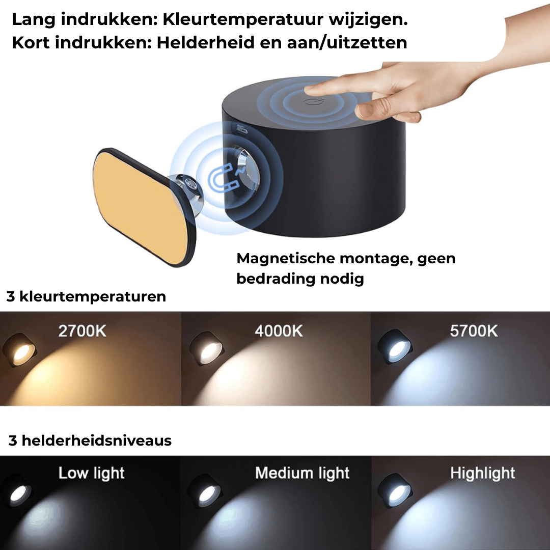 Wandlamp Draadloos Oplaadbaar 360° LED Verlichting