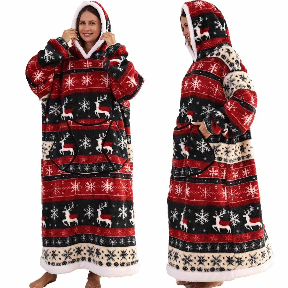 Oversized Flanel Deken Hoodie Warm en Zachte Draagdeken