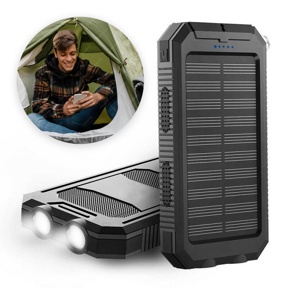Waterdichte Zonne Powerbank 20000mAh met LED Zaklamp en Dubbele USB