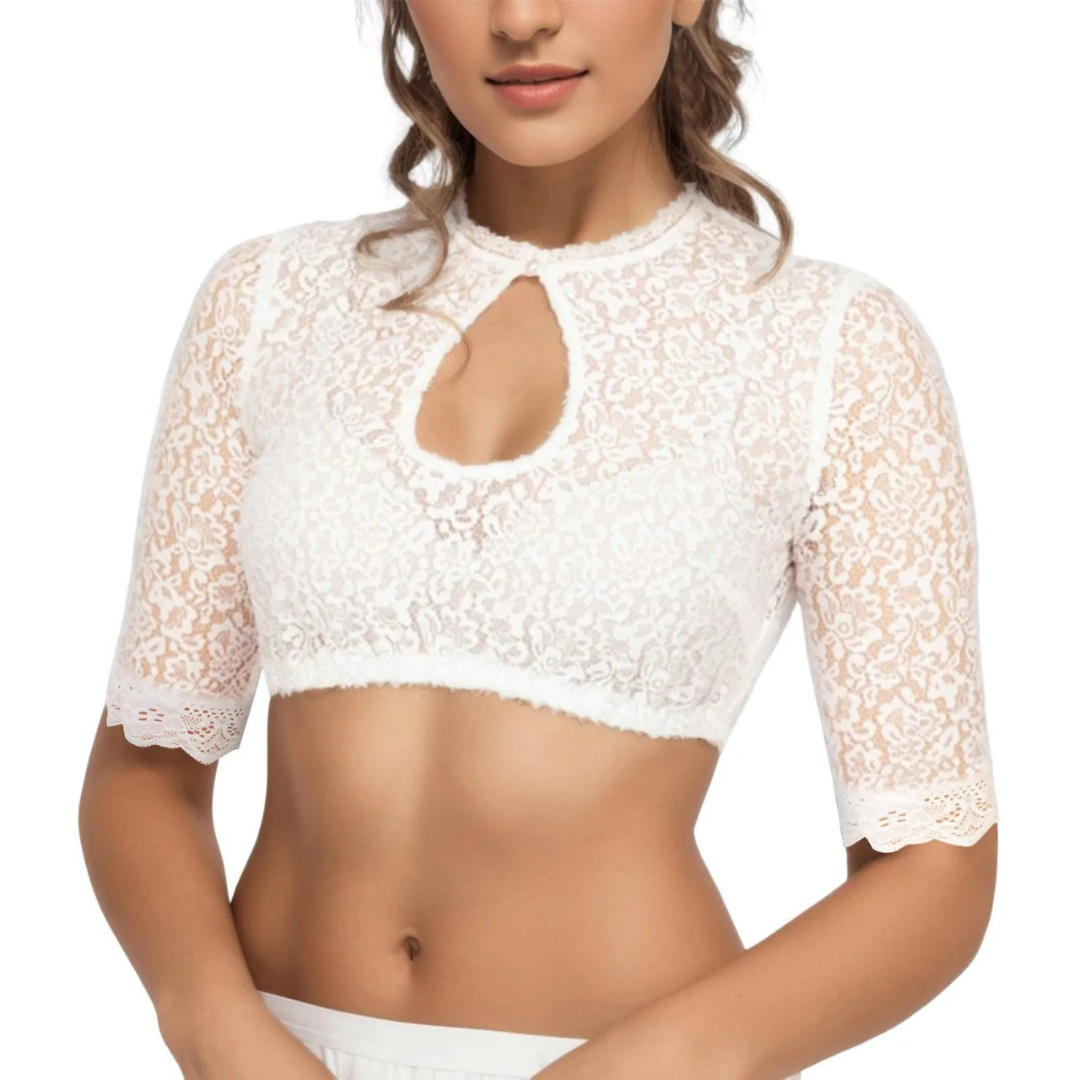 Oktoberfest Dirndlblouse Dames Wit Elegant Kort