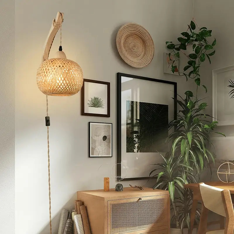 Bamboe Wandlamp Dimbaar met Stekker en Natuurlijk Design