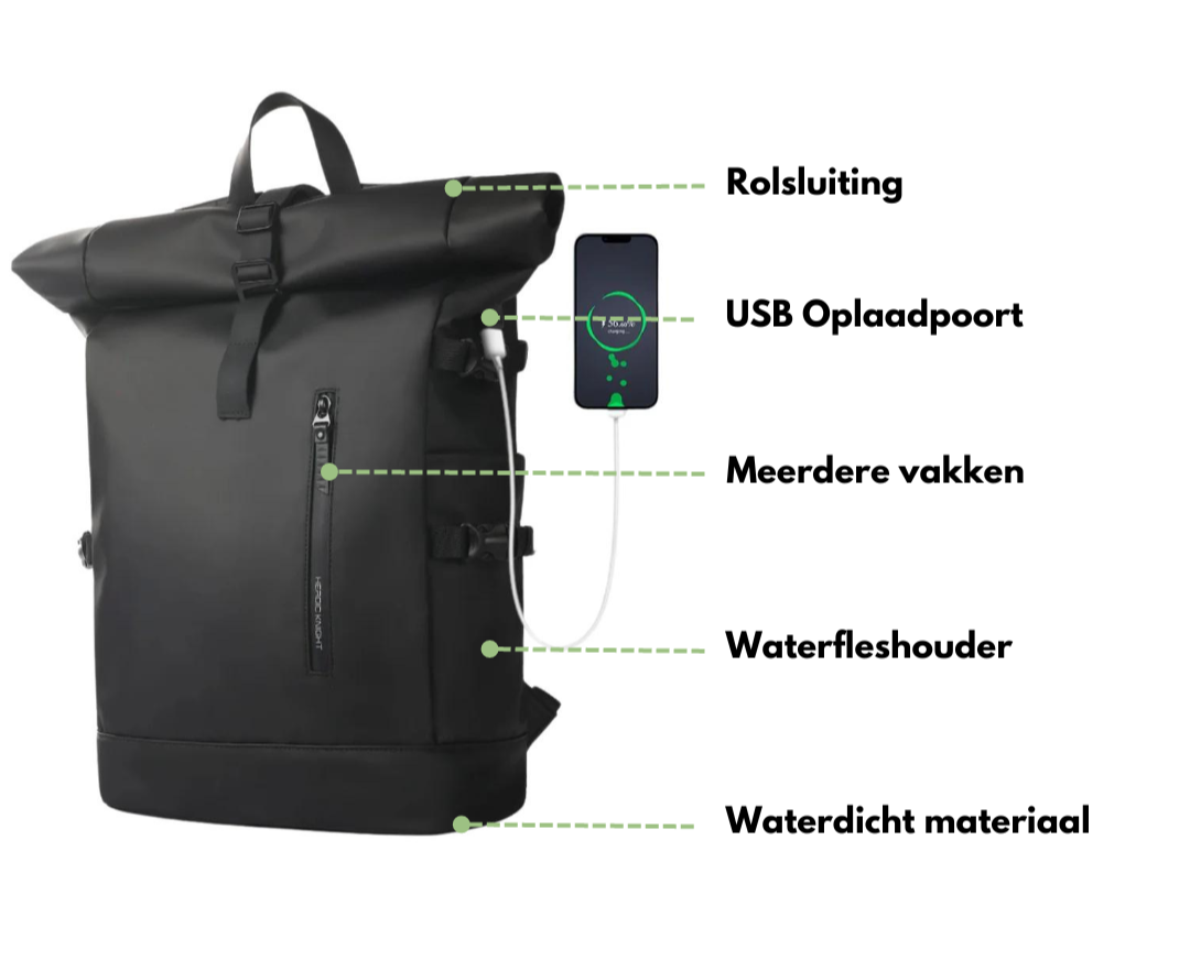 Waterdichte Rugzak 27L met USB en Laptopvak