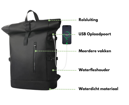 Waterdichte Rugzak 27L met USB en Laptopvak