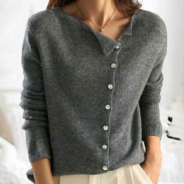 Kaya™ – Dames Luxe Kasjmier Pullover met Warme Asymmetrische Knoopdetails-1