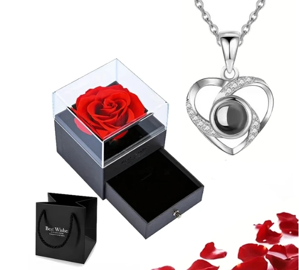 Rozen Hart Ketting Gouden Eeuwige Liefde Geschenkset