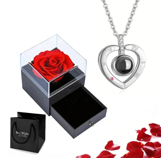 Rozen Hart Ketting Gouden Eeuwige Liefde Geschenkset