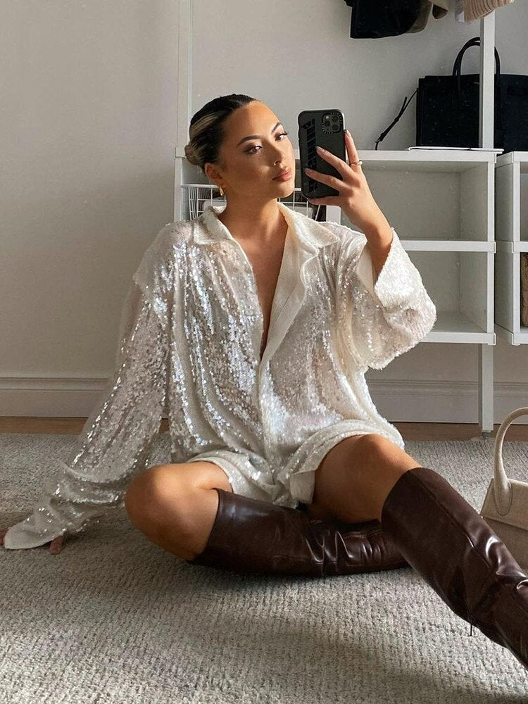 Dames Blouse Glitter Oversized Feestelijke Stijl