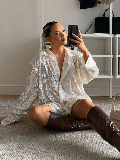 Dames Blouse Glitter Oversized Feestelijke Stijl