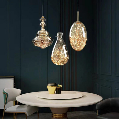 Glas Hanglamp Grijze Kleur met Sterrenhemel Effect Modern Design