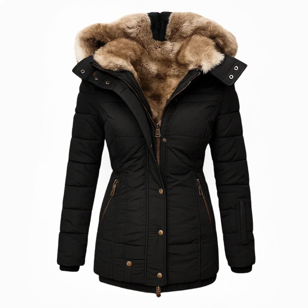 Dames Winterjas Warm Bontvoering Getailleerd Met Capuchon - Velinix