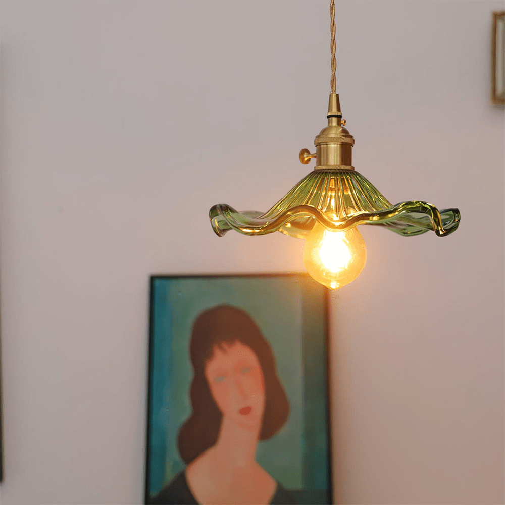 Hibiscus Hanglamp Glas en Messing Verstelbaar E27