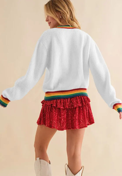Kersttrui Regenboog Rand Fel en Vrolijk